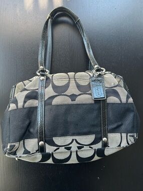 Coach Black and Gray Signature Canvas Shoulder Satchel